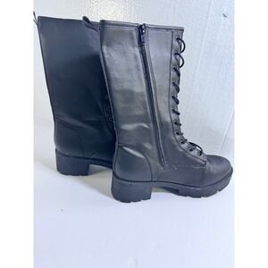 Private Black Lace Up Combat Boots Side Zip Lug Sole Mid Calf Womens 8M 001